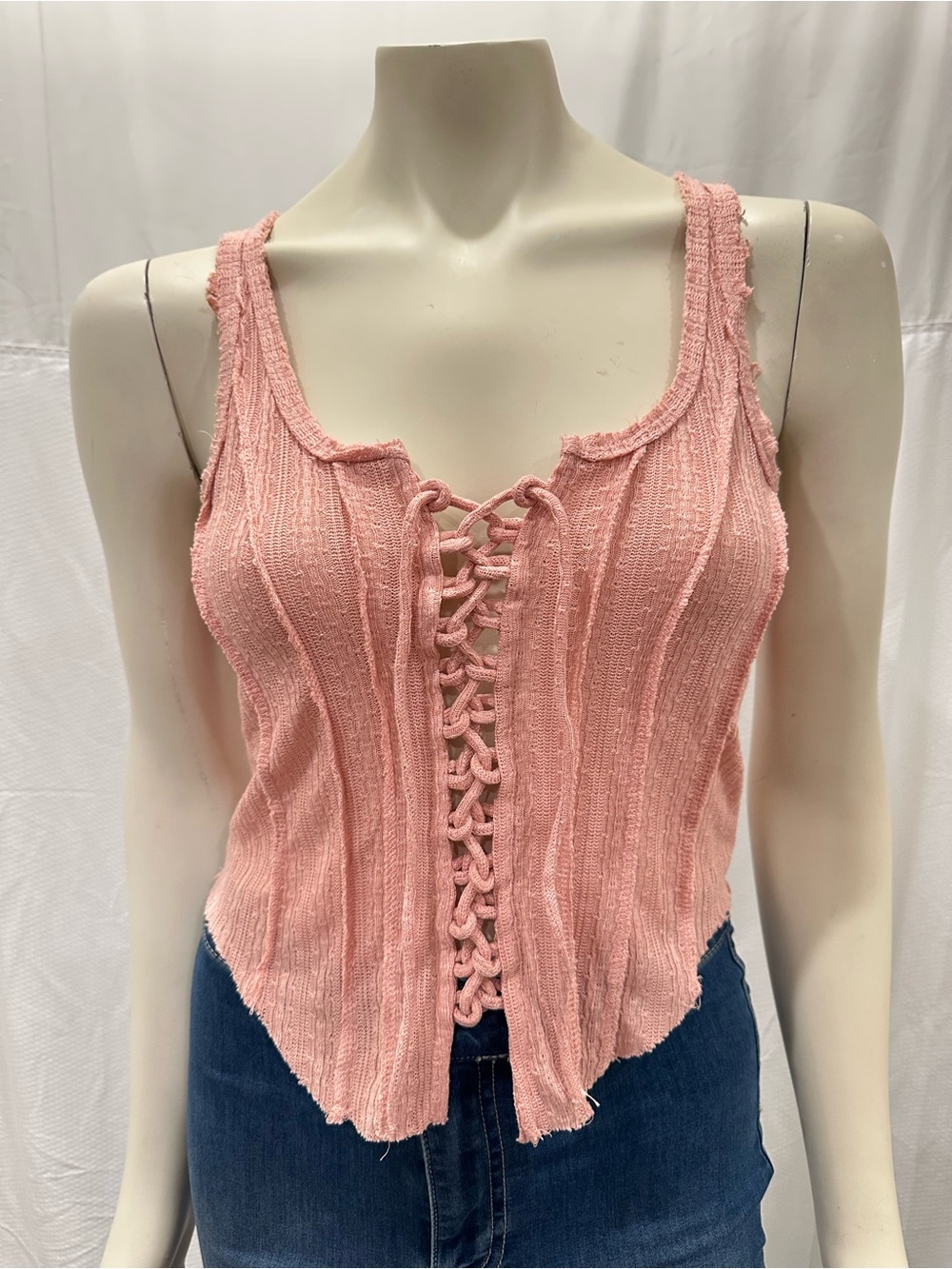 NWOT POL Pink Lace-Up Ribbed Tank Top - Picture 5 of 9